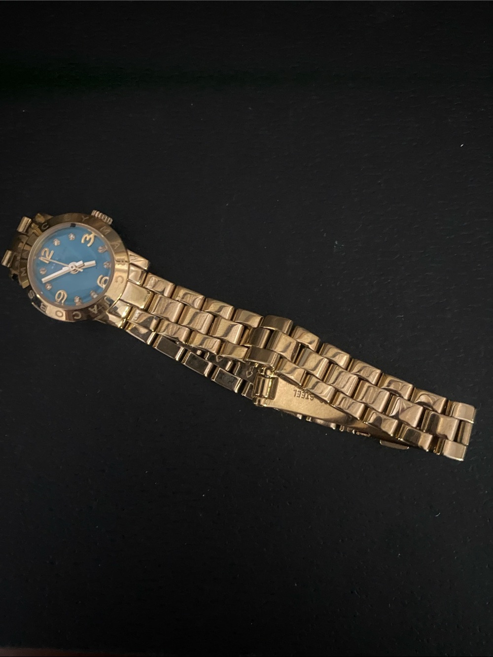 Marc Jacobs Gold Tone Bracelet Watch with Small Blue Dial